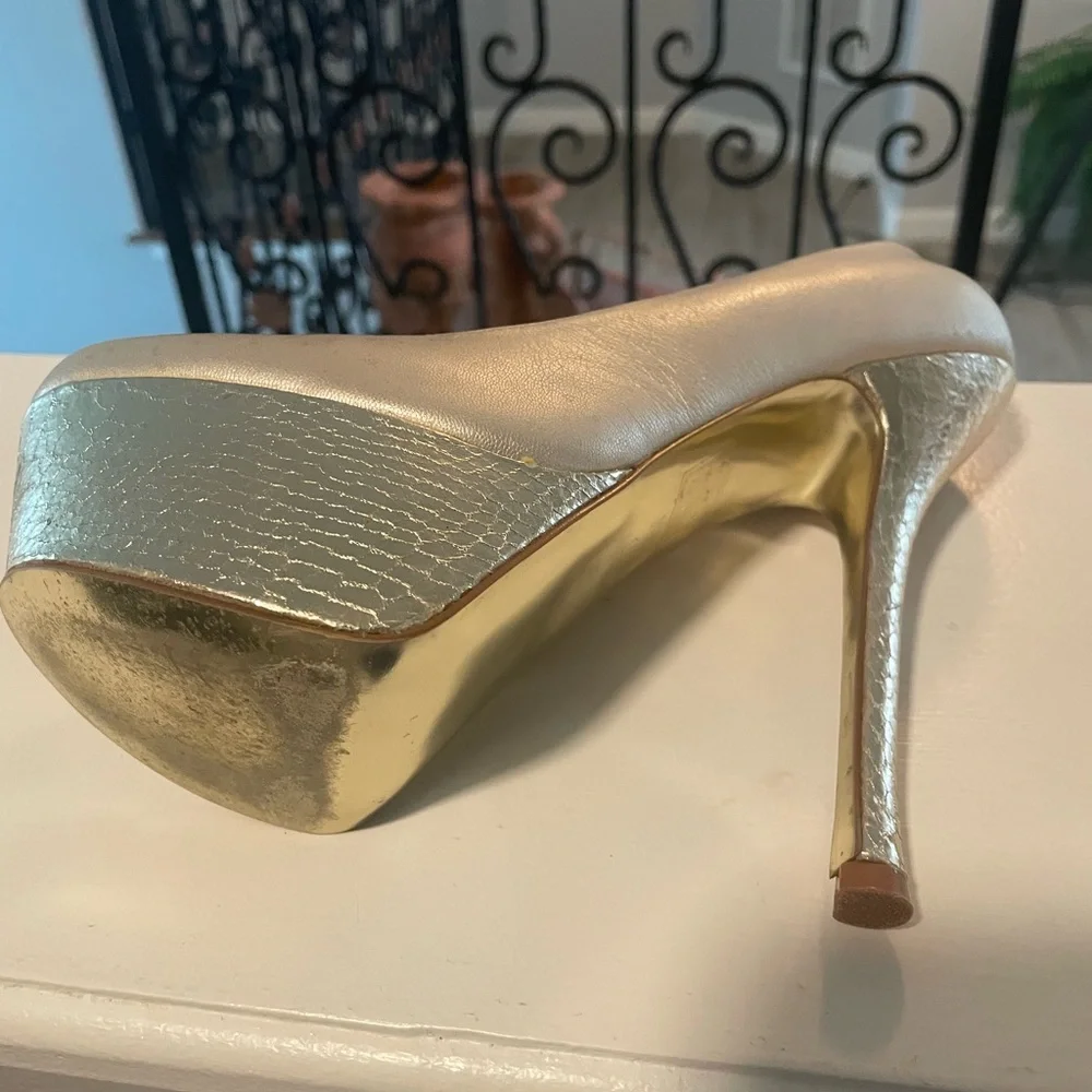 bebe Metallic Gold Platform Pumps - Nadine - Picture 9 of 11